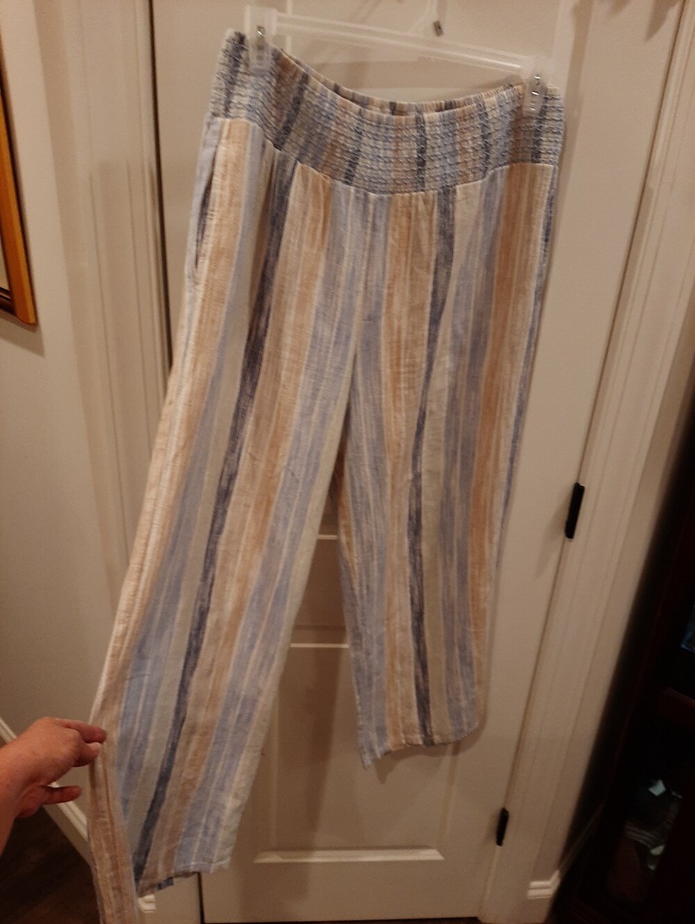 FDJ French Dressing Linen Blend Pull On Wide Leg Stripe Pants Coastal Boho L